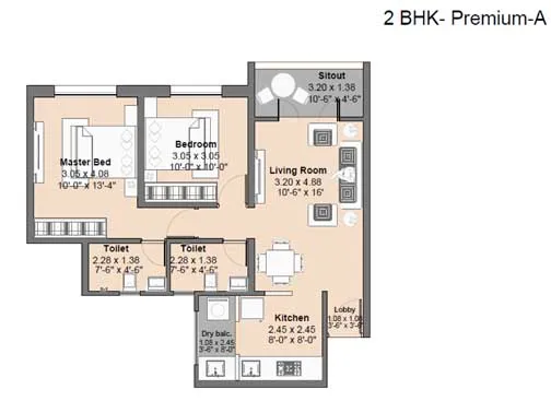 2bhk premium unit plan