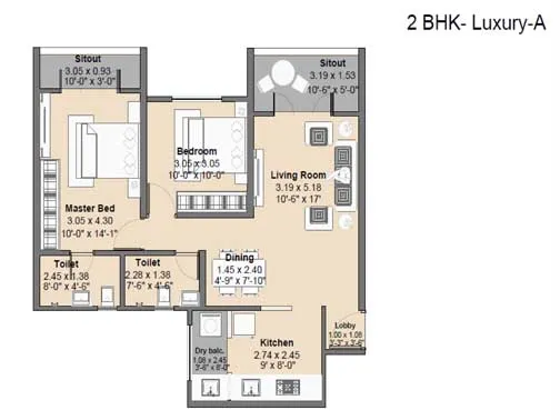 2bhk luxury unit plan