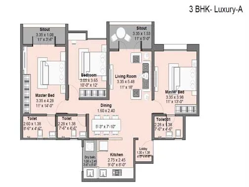 3bhk luxury unit plan